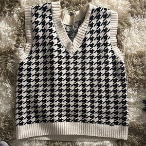 Black and White Houndstooth Sweater Vest